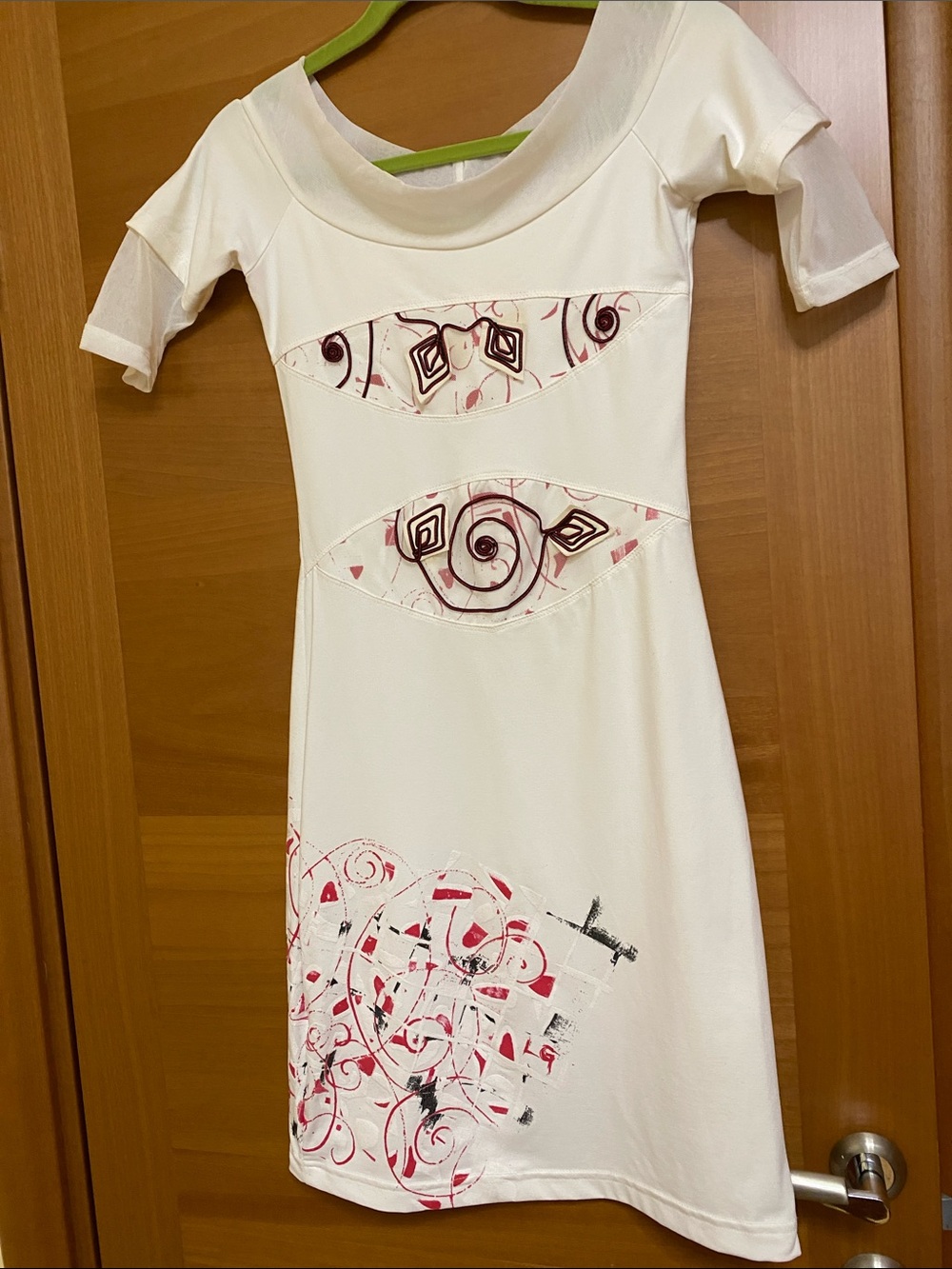 White Mini Dress with Red Graphic Motif
